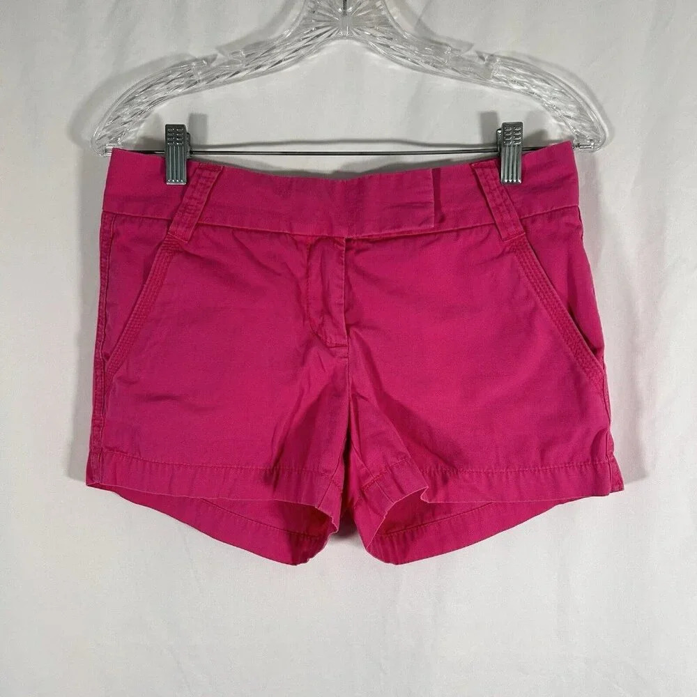 J. Crew Shorts Womens 2 Pink Chino Zip Button Classic Twill City Fit 100% Cotton